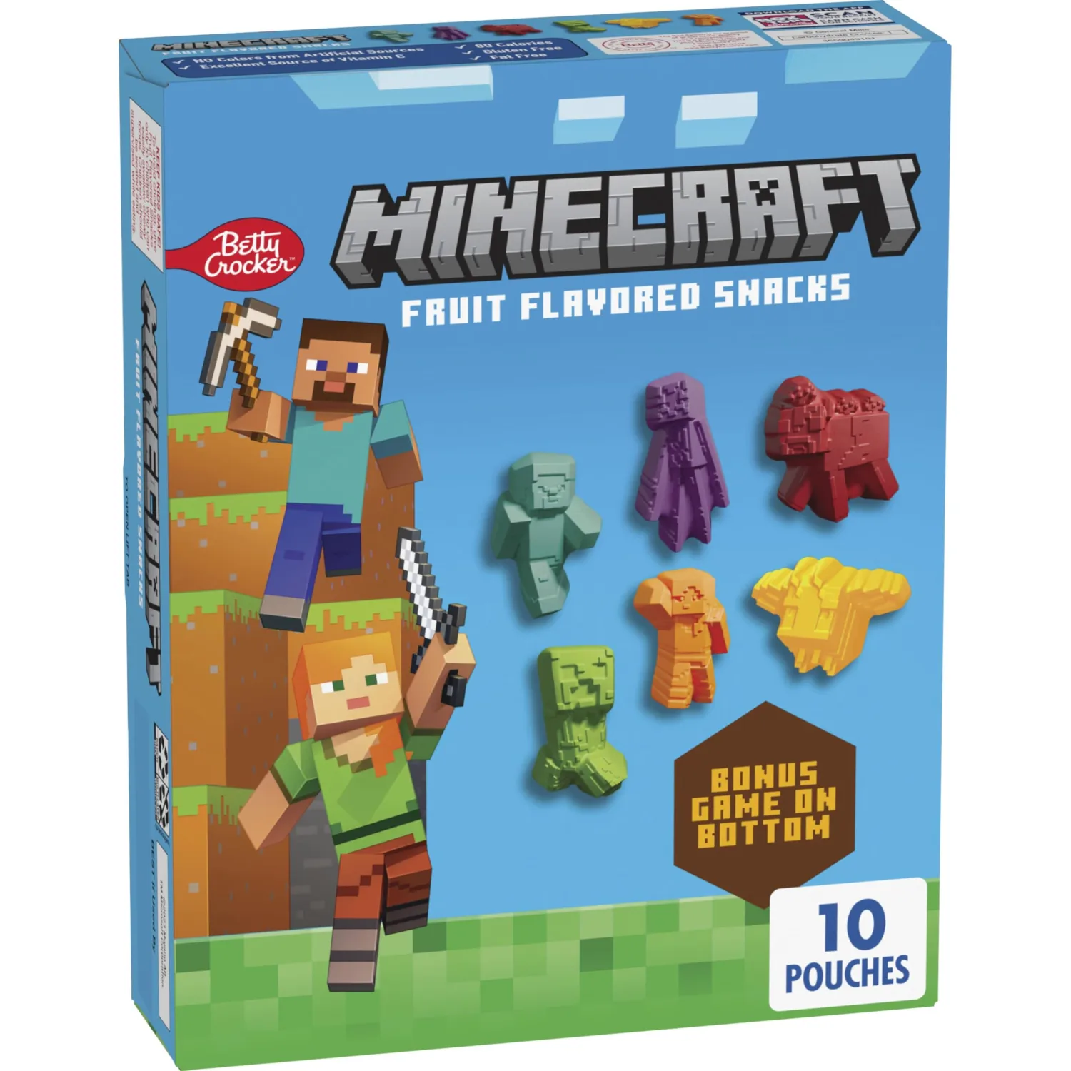 Minecraft Fruit Flavored Snacks, Fat Free and Gluten Free Snacks, 8 oz (10 Pouches)