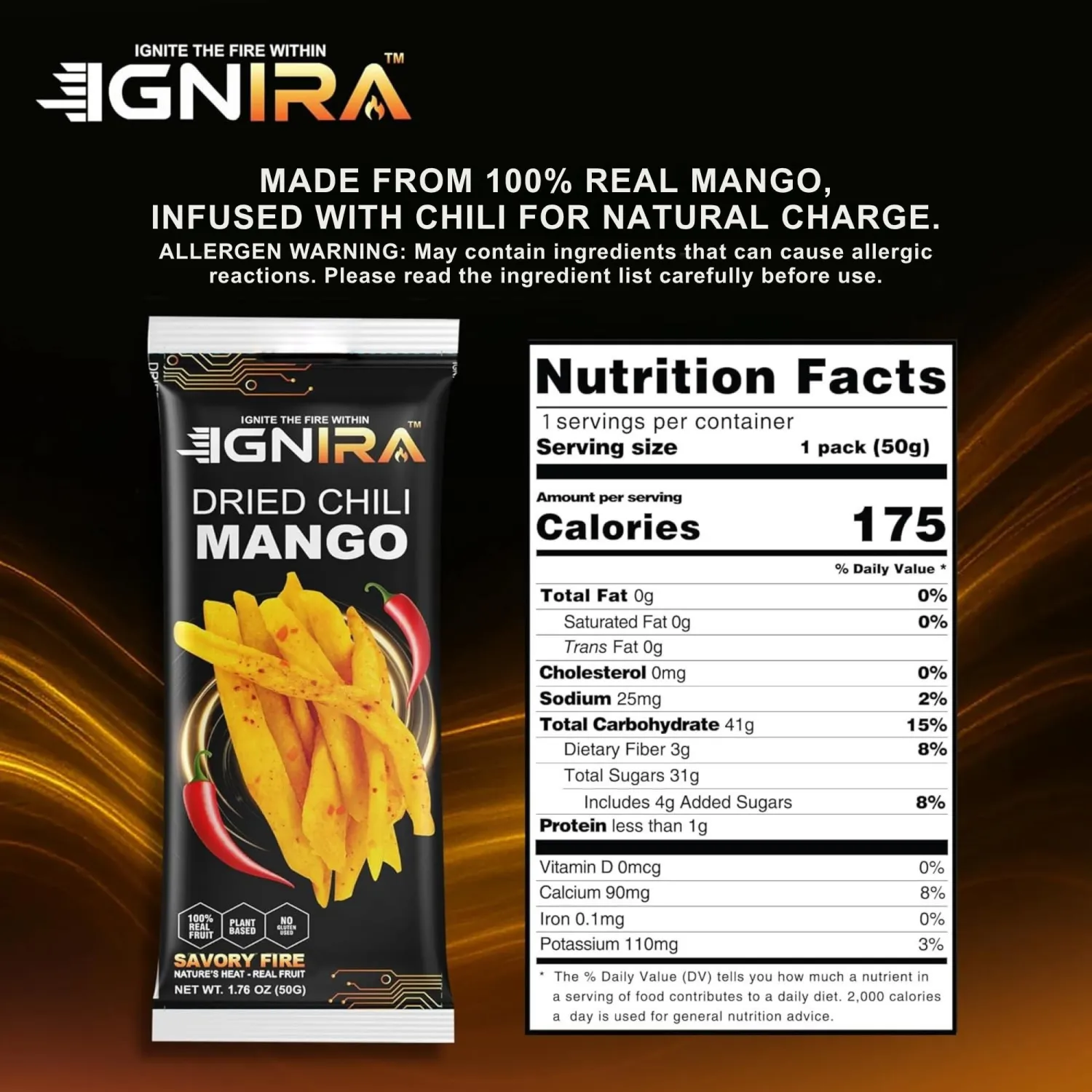 IGNIRA Dried Mango with chili, Sweet & Hot Fruit Snack Strips, Dry Chamoy Mangoes Slices, Chili Mangoes Snacks for Office, Gluten-Free, Plant-Based, Real Fruit, 1 Box (6 Packs, 1.76 oz Each)
