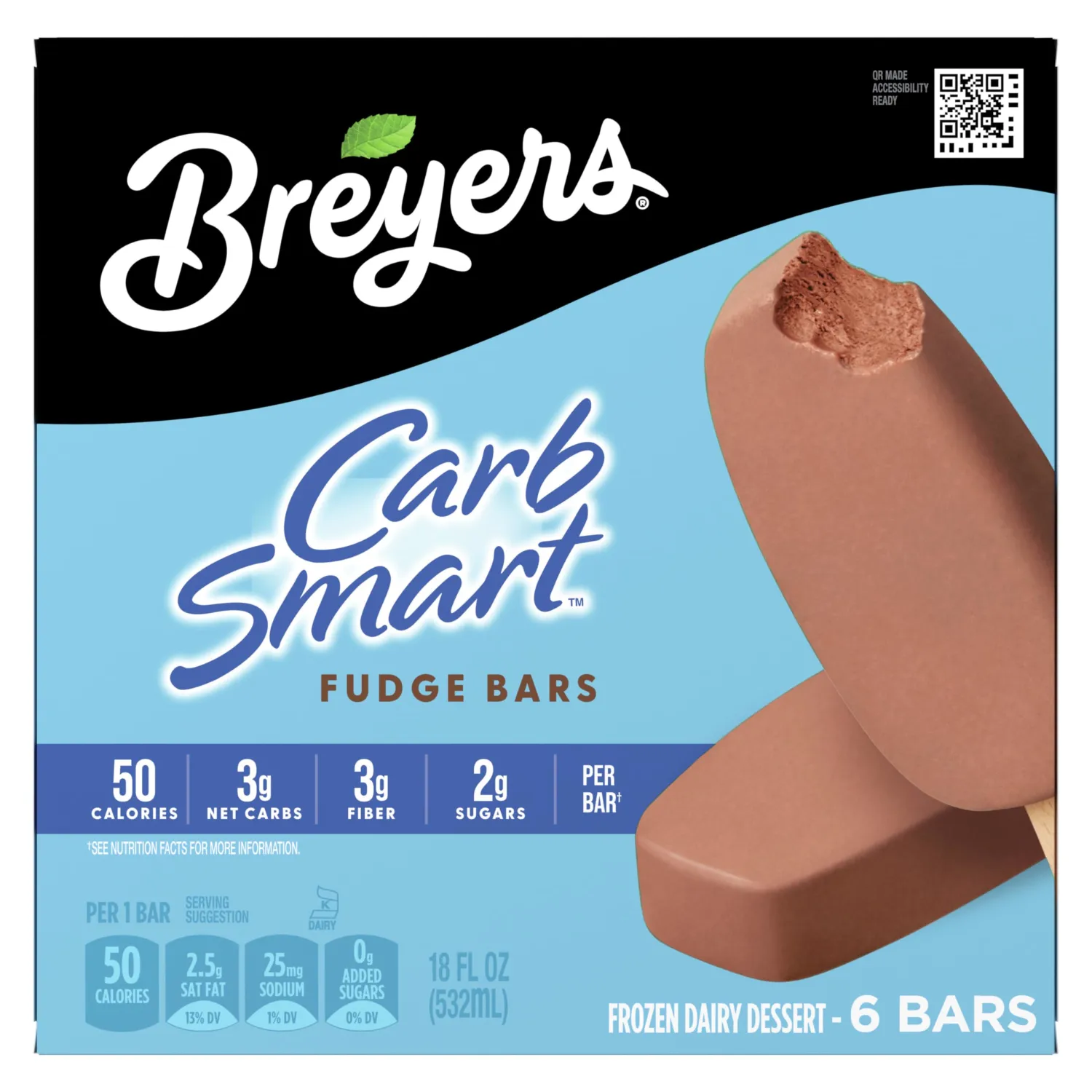 Breyers CarbSmart Frozen Dairy Dessert, Fudge Bars, 6 ct