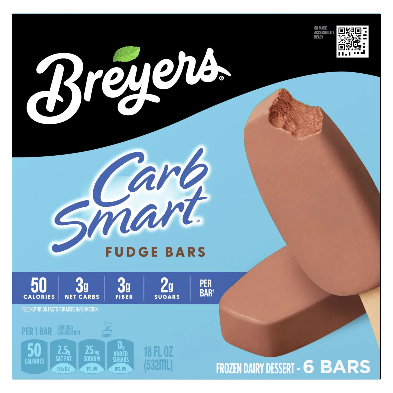Breyers CarbSmart Frozen Dairy Dessert, Fudge Bars, 6 ct