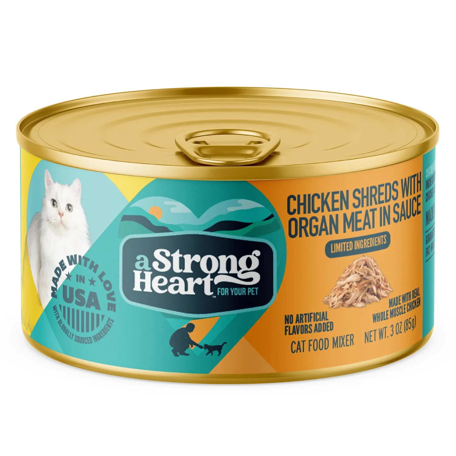 A Strong Heart Canned Wet Cat Food, Chicken Shreds with Organ Meat in Sauce -3 oz Cans (Pack of 24), Made in The USA with Real Chicken