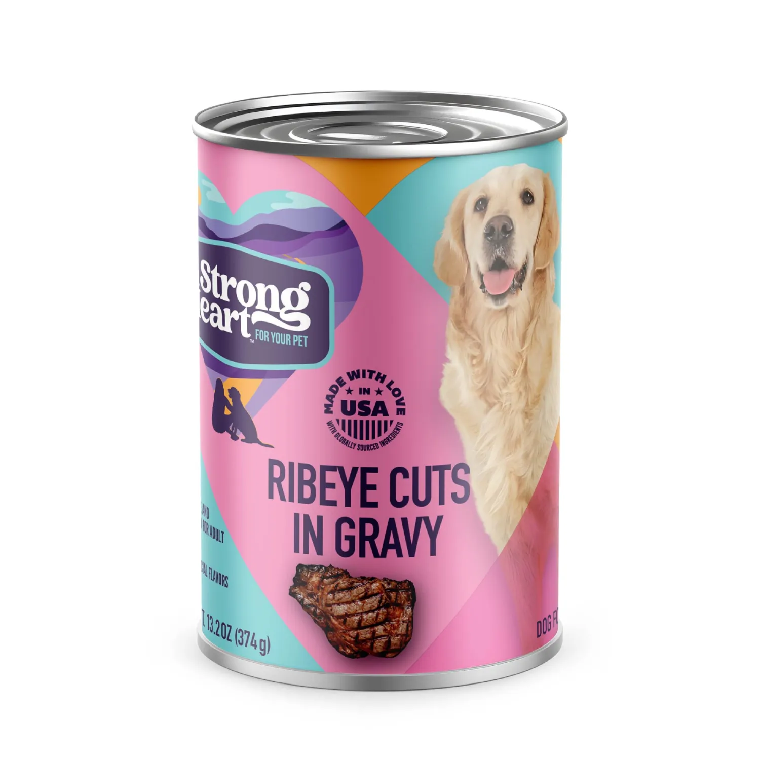 A Strong Heart Wet Dog Food, Ribeye Cuts in Gravy, Made with Real Beef, Made in The USA, 13.2 oz Can (Pack of 12)