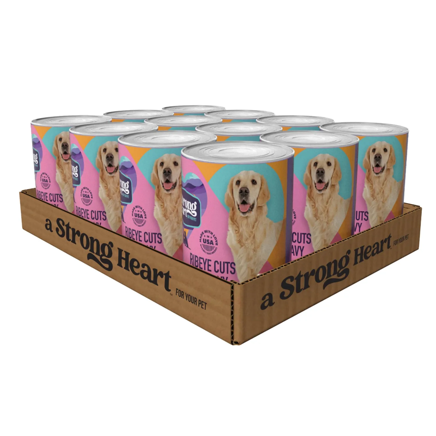 A Strong Heart Wet Dog Food, Ribeye Cuts in Gravy, Made with Real Beef, Made in The USA, 13.2 oz Can (Pack of 12)