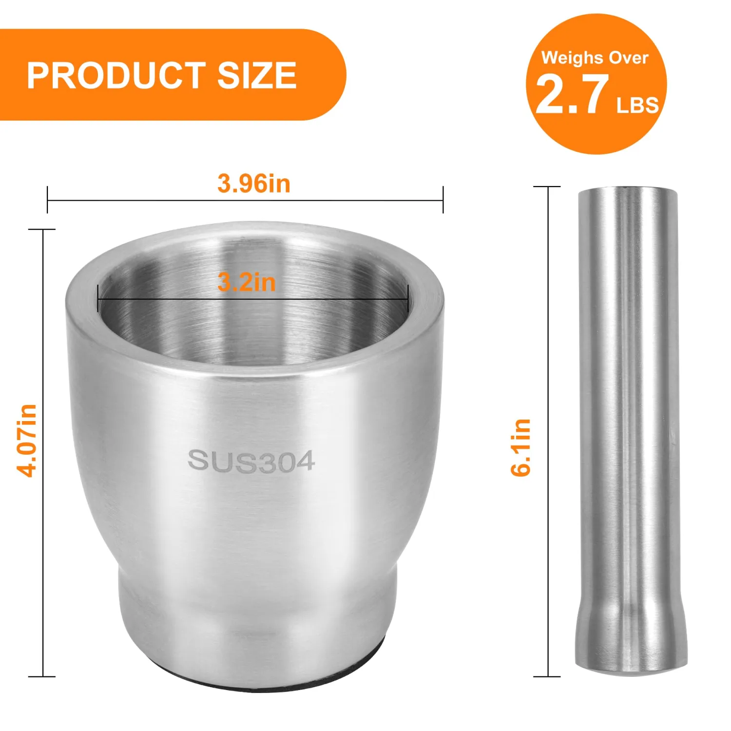 Stainless Steel Mortar and Pestle Set,Herb Crusher,Spice Grinder,Pill Grinder with Lid,Make Fresh Guacamole,Salsa, Pesto
