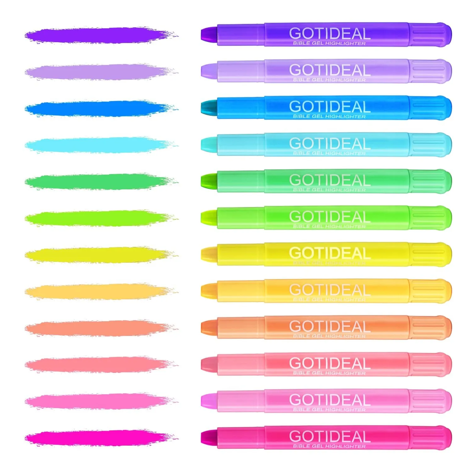 GOTIDEAL Bible Highlighters, 12 Pack Assorted Colors Gel Highlighters Pens Set, Wax Bible Markers for Study Journaling School Book Supplies