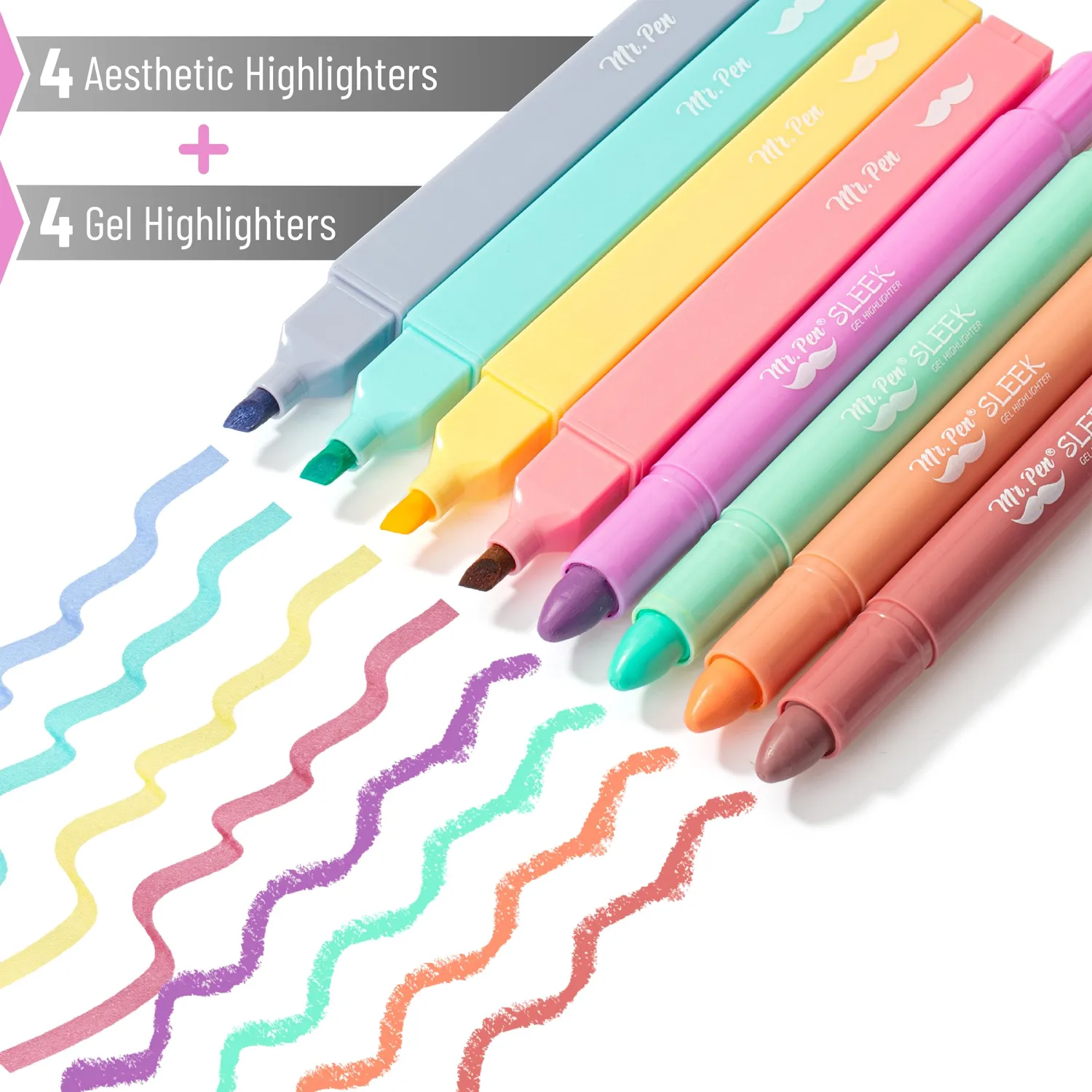 Mr. Pen- Aesthetic Highlighters and Gel Highlighters, 8 Pack, Assorted Color Bible Highlighter No Bleed, No Bleed Highlighter for Bibles, Fast Dry for Bible Journaling, Planner, School Supplies