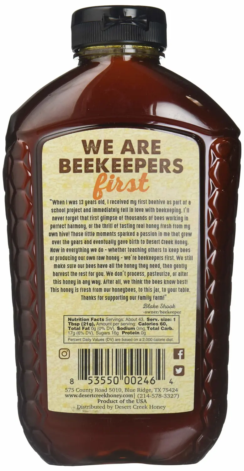 Real Raw American Honey, 32oz by Desert Creek. Non-GMO, Kosher, Go Texan Certified. Zero additivies.