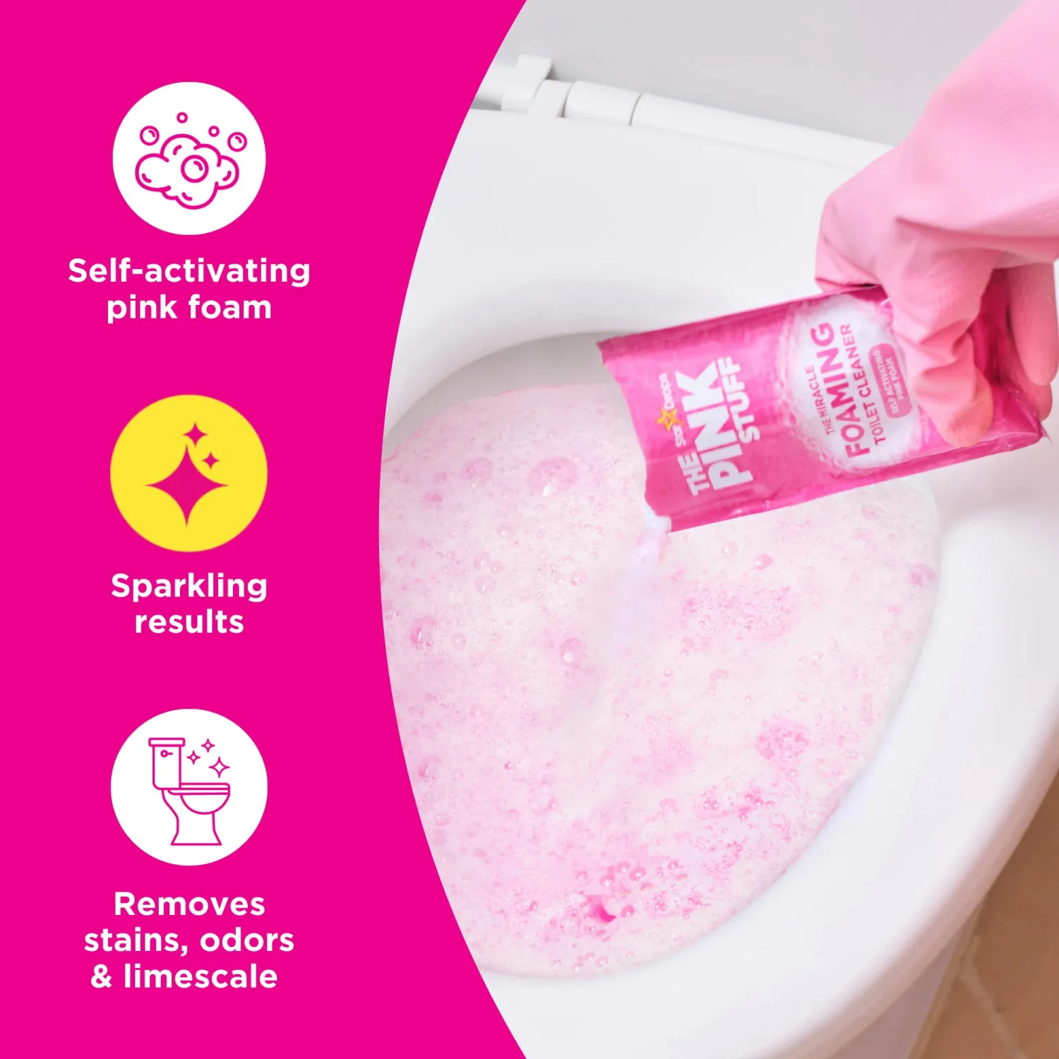 Stardrops The Pink Stuff Miracle Power Foaming Toilet Cleaner – Self-Activating Formula for Deep Cleaning, Stain Removal, and a Fresh Shine – Bathroom Essential