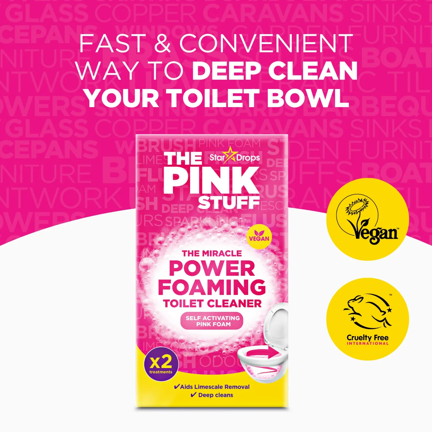 Stardrops The Pink Stuff Miracle Power Foaming Toilet Cleaner – Self-Activating Formula for Deep Cleaning, Stain Removal, and a Fresh Shine – Bathroom Essential