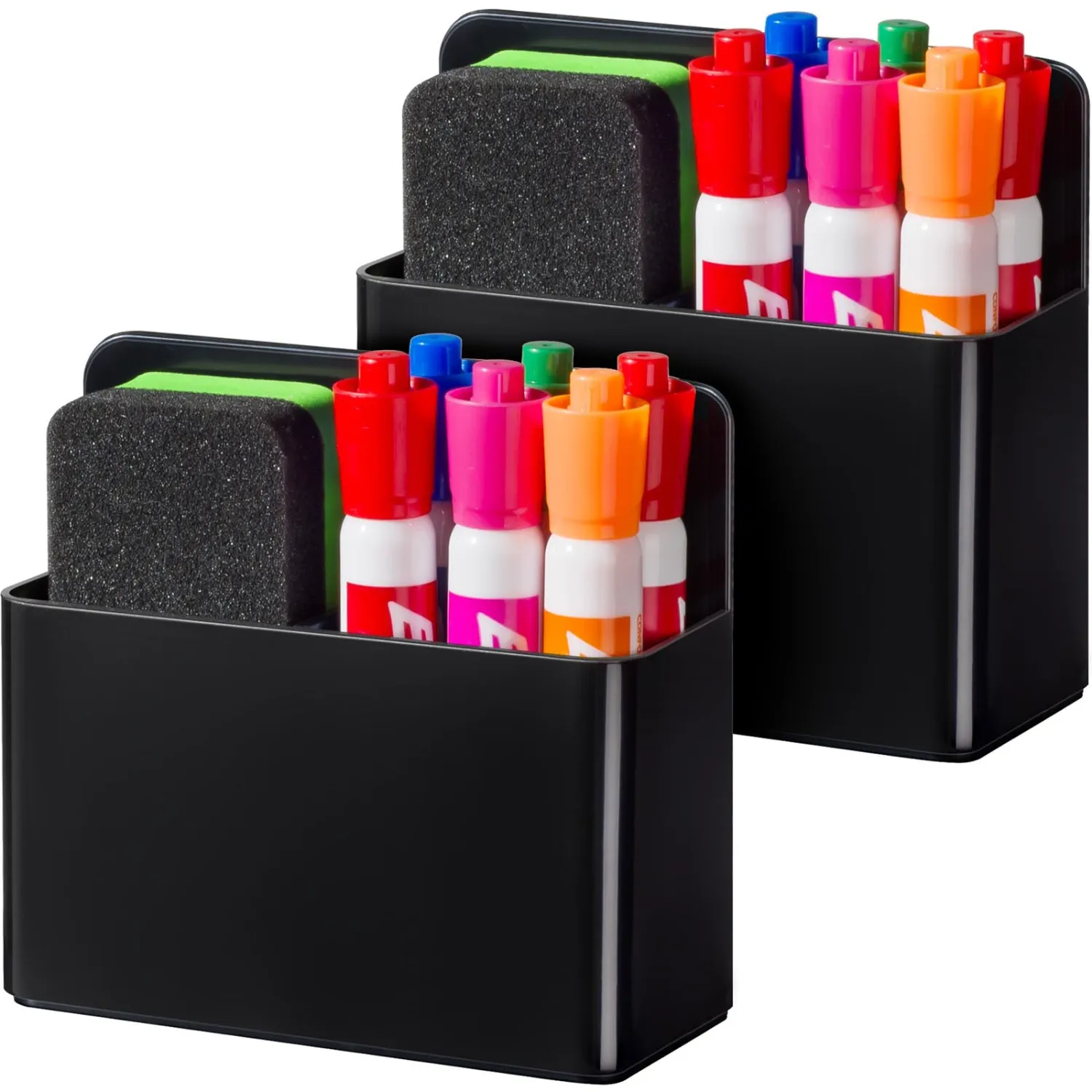 BEYGORM 2 Pack Plastic Magnetic Pen Holder for Refrigerator, Dry Erase Marker Holder for Whiteboard，Magnet School Locker Organizer Accessories, Pencil Cup, Pen Caddy, Classroom Organization(Black)