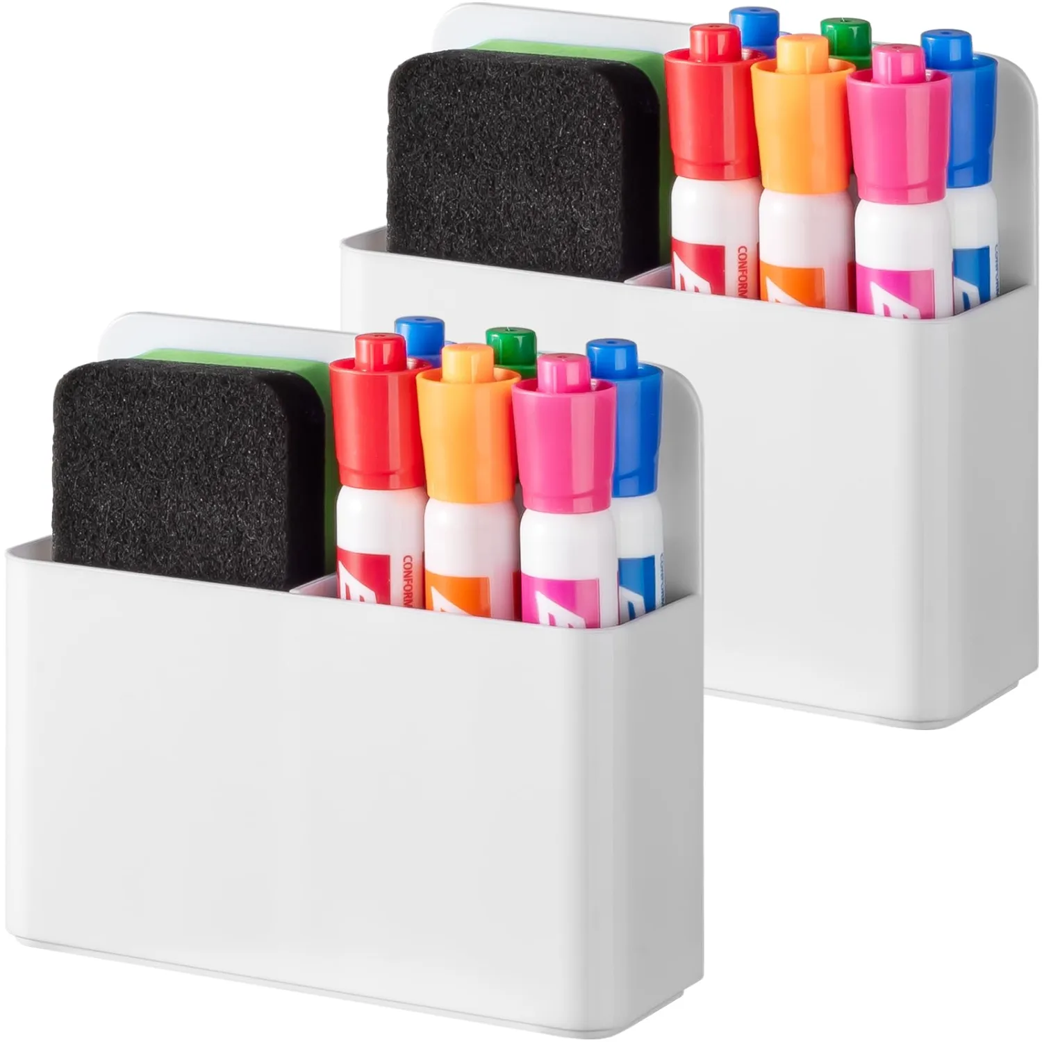 BEYGORM 2 Pack Plastic Magnetic Pen Holder for Refrigerator, Dry Erase Marker Holder for Whiteboard，Magnet School Locker Organizer Accessories, Pencil Cup, Pen Caddy, Classroom Organization(White)
