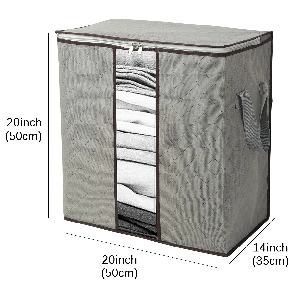2 Pack Foldable Large Storage Bags 20 x 14 x 20 (L x W x H) inch for Comforter Quilt Blanket Clothes with Clear Window & Handles - Easy to Fit King Size Comforter Set - Closet Under Bed Organizer