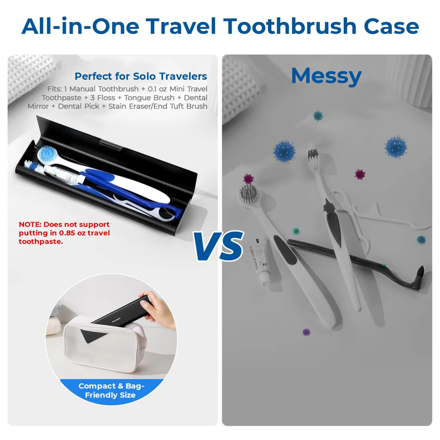 Wider Aluminum Toothbrush Travel Case, Portable Travel Toothbrush Holder, Durable Manual Toothbrush Box Container for Traveling, Bathroom, Camping, Business Trip, Black