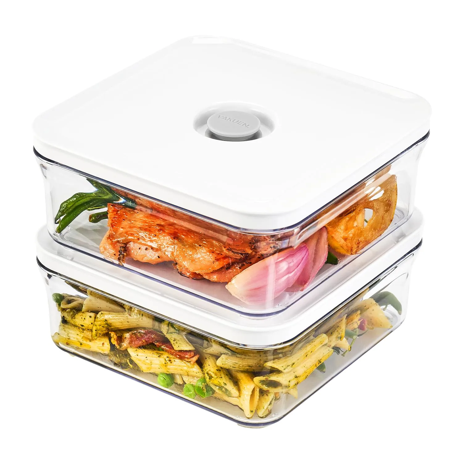 VAKUEN Premium Airtight Food Storage Containers, Mini Square 2pc/set(0.85qt), Smart One-Click Seal Lid, No Hinges, 100% Leak Proof, BPA-FREE, Dishwasher, Freezer & Microwave Safe