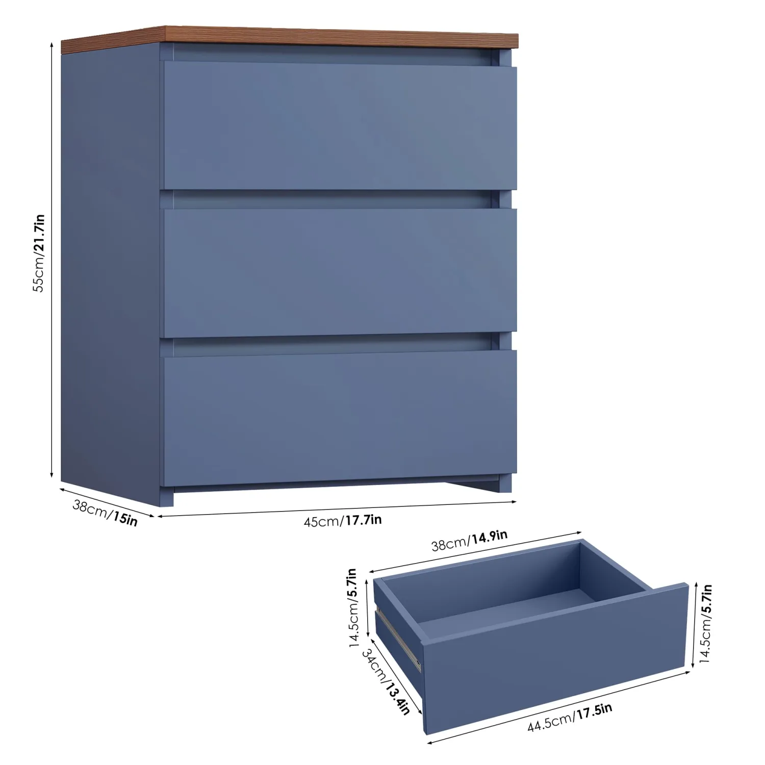 FOTOSOK Nightstand with 3 Drawers, Bedside Table Night Stand for Bedroom with Cut-Out Handle, Sofa Side Table 3 Drawer Nightstand for Bedroom, 17.7W*15D*21.7H, Blue
