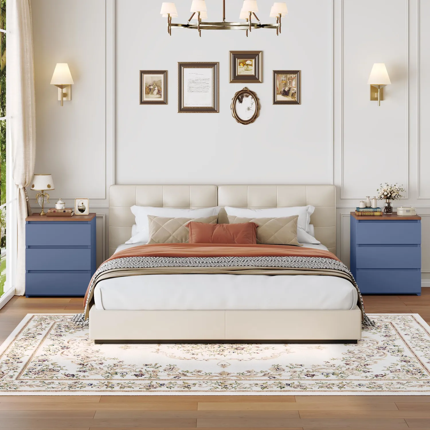 FOTOSOK Nightstand with 3 Drawers, Bedside Table Night Stand for Bedroom with Cut-Out Handle, Sofa Side Table 3 Drawer Nightstand for Bedroom, 17.7W*15D*21.7H, Blue