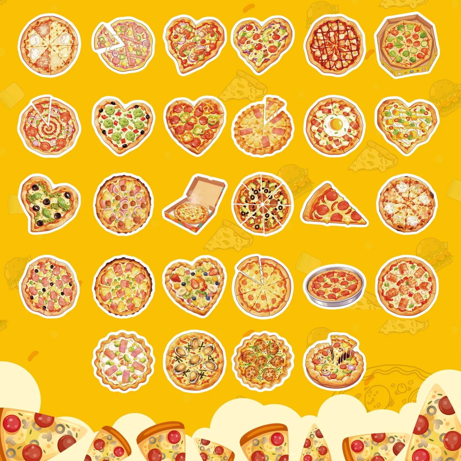 56 Pcs Pizza Water Bottle Stickers, Cartoon Pizza Vinyl Decals, Waterproof Adorable Food Stickers for Water Bottle Laptop Scrapbook Luggage Phone Decor Party Favors Birthday Gifts