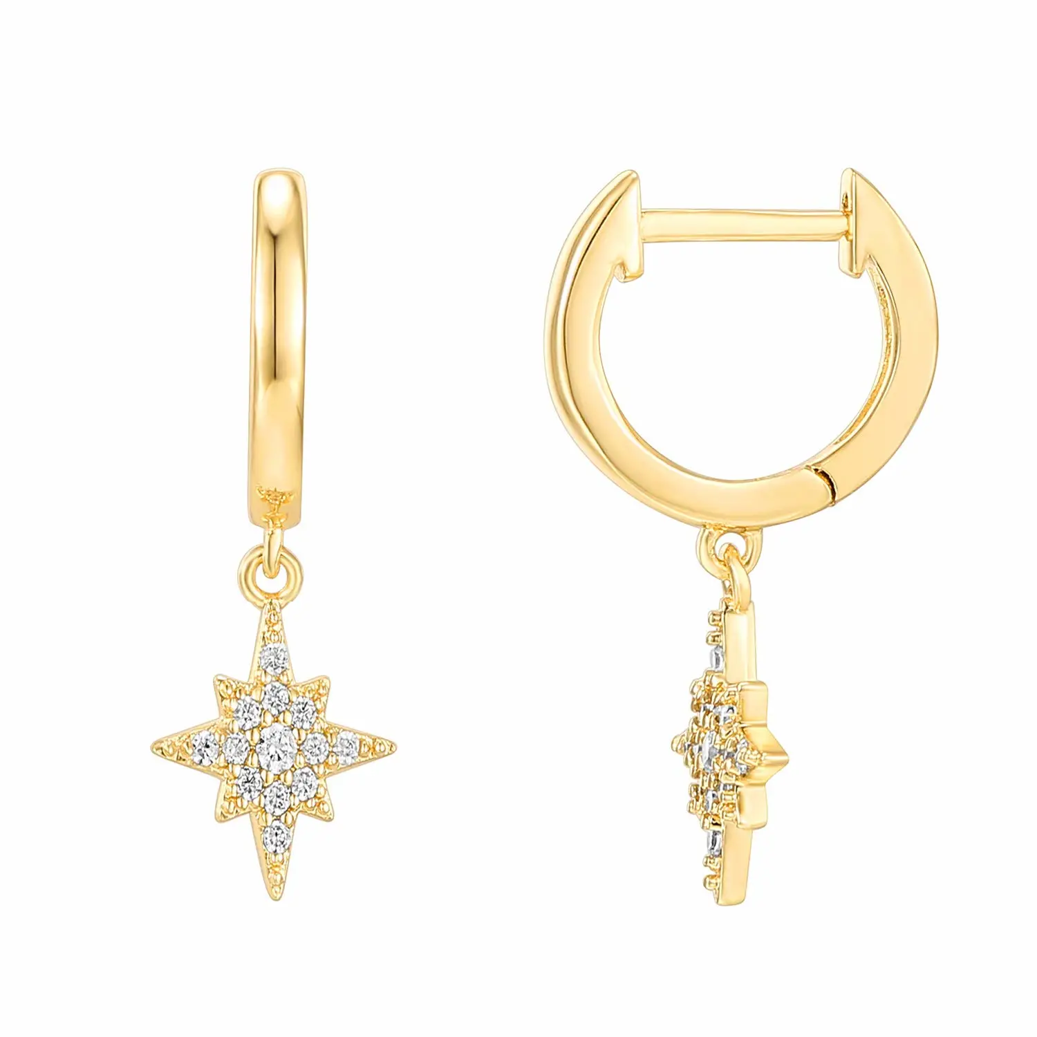 PAVOI 14K Gold Plated Huggie Hoop Earrings with Charms for Women - 925 Sterling Silver Posts Dainty Motif Huggie Hoop Dangle Earrings - Lightweight Dangle Drop Jewelry with Cubic Zirconia