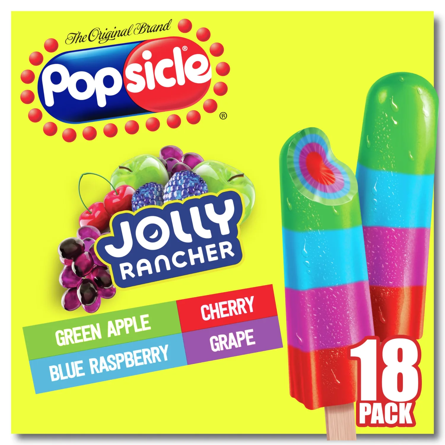 Popsicle JOLLY RANCHER Ice Pops 18 Count Candy Flavor Ice Pop For a Frozen Dessert Frozen Ice Pops With Only 35 Calories 29.7 oz