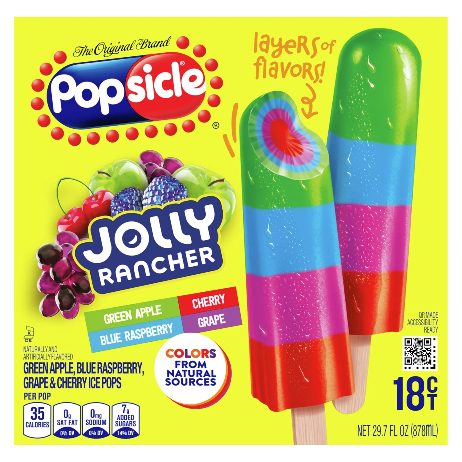 Popsicle JOLLY RANCHER Ice Pops 18 Count Candy Flavor Ice Pop For a Frozen Dessert Frozen Ice Pops With Only 35 Calories 29.7 oz