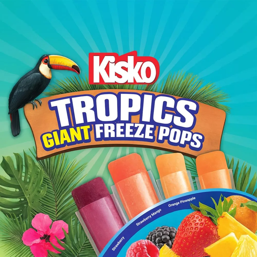 Kisko Giant Freeze Pops Tropics (27 Count) 5.5oz Each Freeze Pop Popsicle
