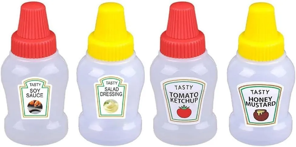 4Pcs Mini Ketchup Bottle for Bento Box Accessories, Mini Condiment Squeeze Bottles, Portable Honey Sauce Salad Dressing Dispensers Jars Containers Dinnerware(ZS280)