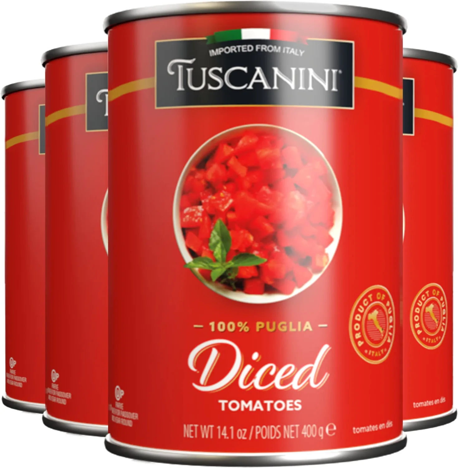 Tuscanini Diced Tomatoes 14.1oz (4 Pack) | 100% Italian Tomatoes, Delicious Taste & Texture, Perfect for Pizza and Sauces, BPA Free Can, Kosher for Passover