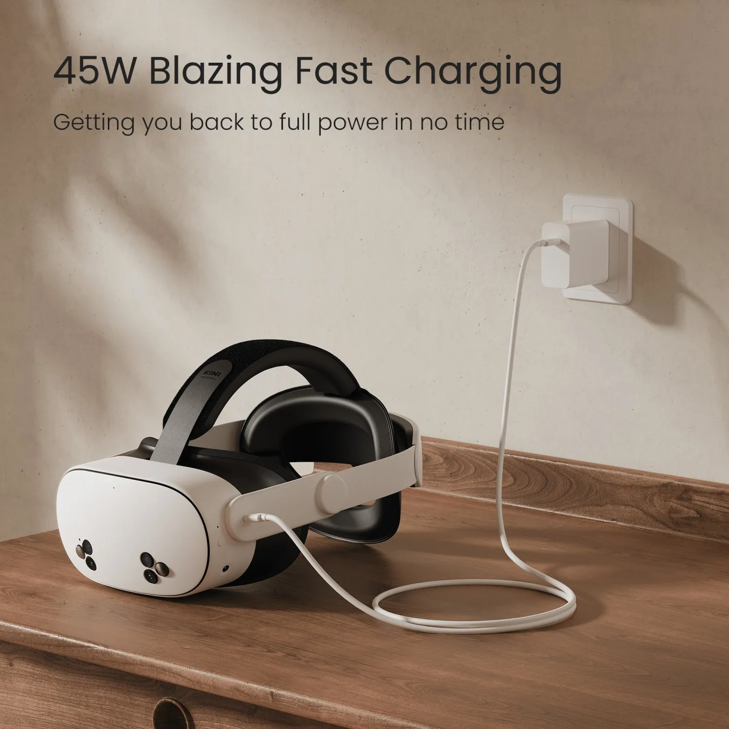 KIWI design 45W USB-C Super Fast Charger Compatible with Meta Quest 3S/3/2/Pro/Pico 4, VR Adapter with 5FT USB-C Cable Fast Charging for Phones and Tablets