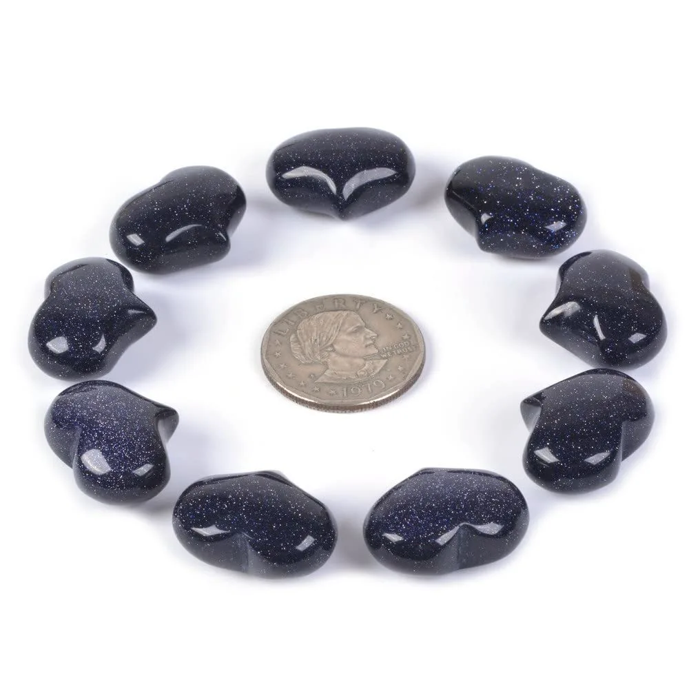 Justinstones Synthetic Blue Goldstone Healing Crystal 1 inch Mini Puffy Heart Pocket Stone Iron Gift Box (Pack of 10)