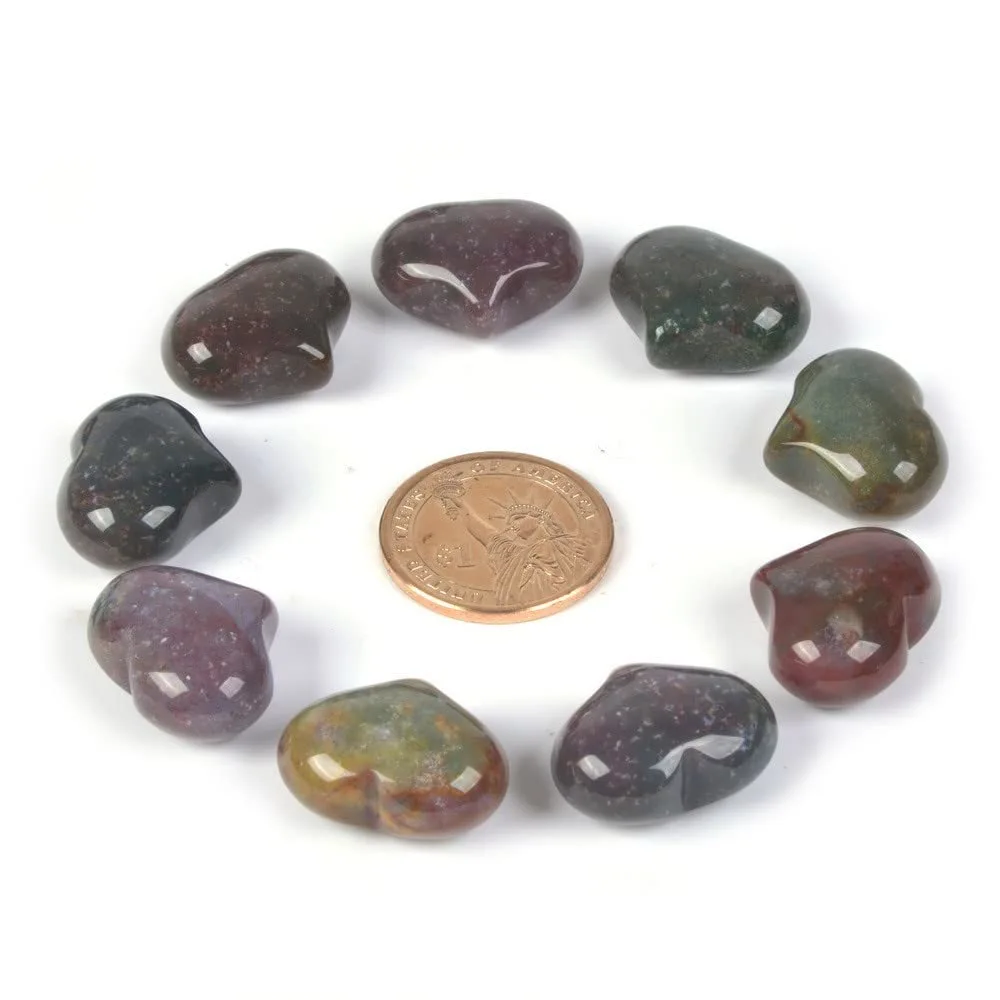 Natural Multi-Color Indian Agate Gemstone Healing Crystal 1 inch Mini Puffy Heart Pocket Stone Iron Gift Box (Pack of 10)