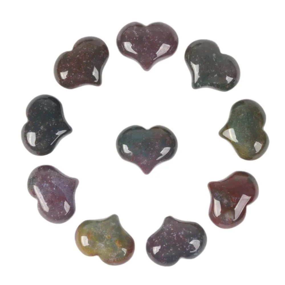 Natural Multi-Color Indian Agate Gemstone Healing Crystal 1 inch Mini Puffy Heart Pocket Stone Iron Gift Box (Pack of 10)