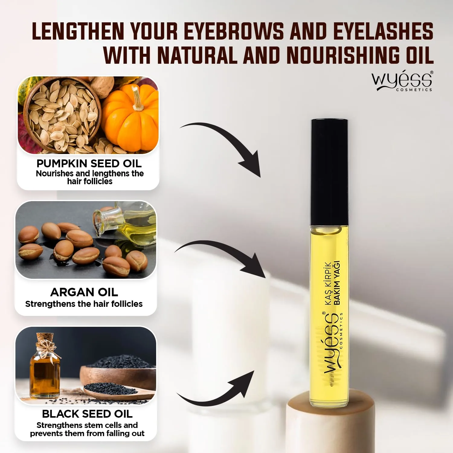 WYESS Lash Serum - Eyebrow & Eyelash Growth Oil, Lash Serum for Eyelash Growth, Eyelash Growth Serum Supporting the Appearance of Longer, Fuller and Thicker (0.47 Fl Oz), Clear