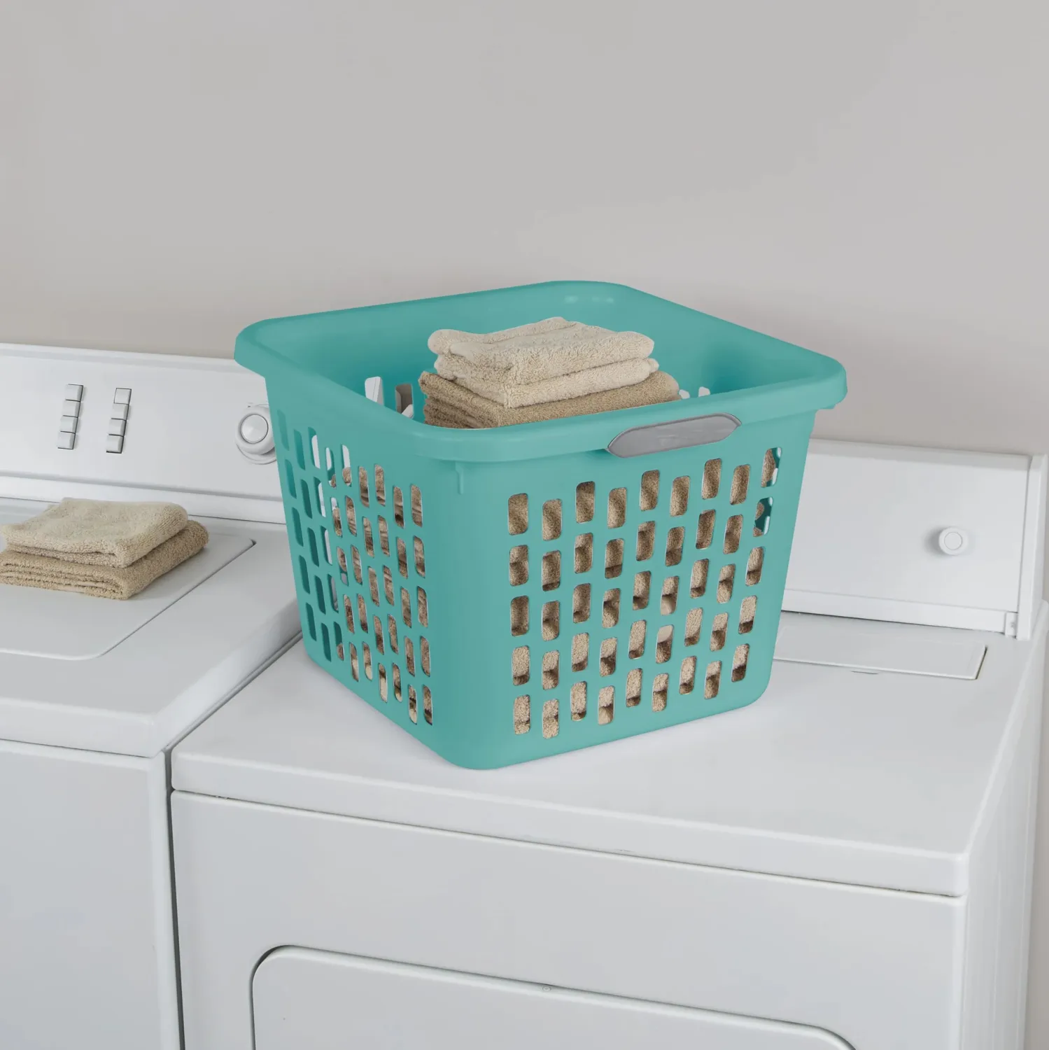 1.5 Bushel Square Plastic Laundry Basket, BPA-Free, Teal Splash - 2 Comfort Grip Handles, Sturdy & Stackable, for Bedroom, Bathroom & Laundry Room