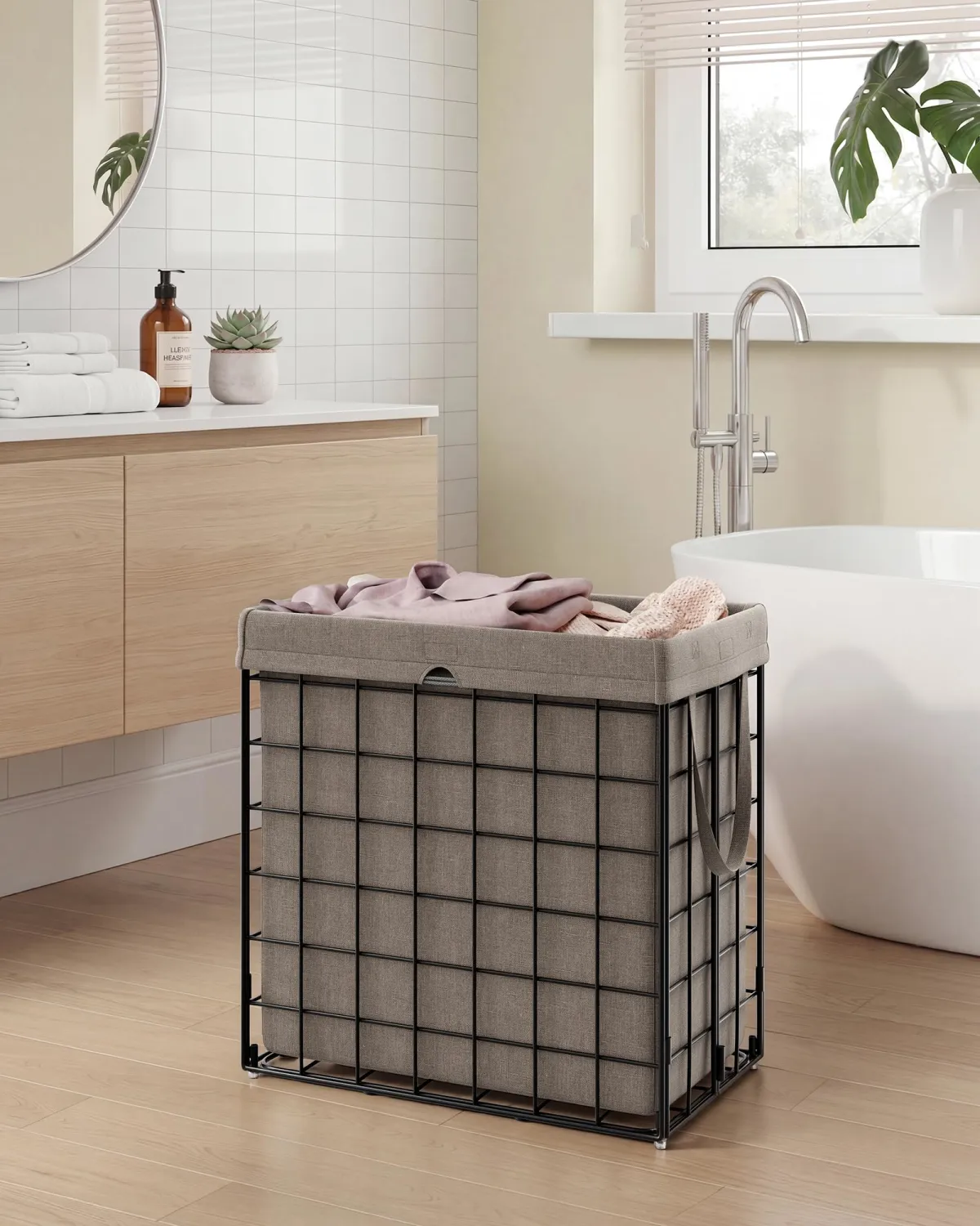 SONGMICS HOME Laundry Basket, Foldable Laundry Hamper, Clothes Hamper, Removable Liner with Handles, for Bedroom, Bathroom, 29 Gal. (110 L), Brown
