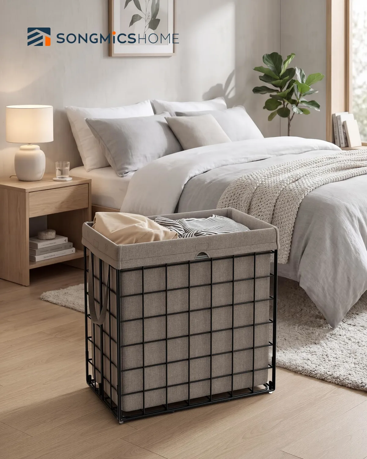 SONGMICS HOME Laundry Basket, Foldable Laundry Hamper, Clothes Hamper, Removable Liner with Handles, for Bedroom, Bathroom, 29 Gal. (110 L), Brown