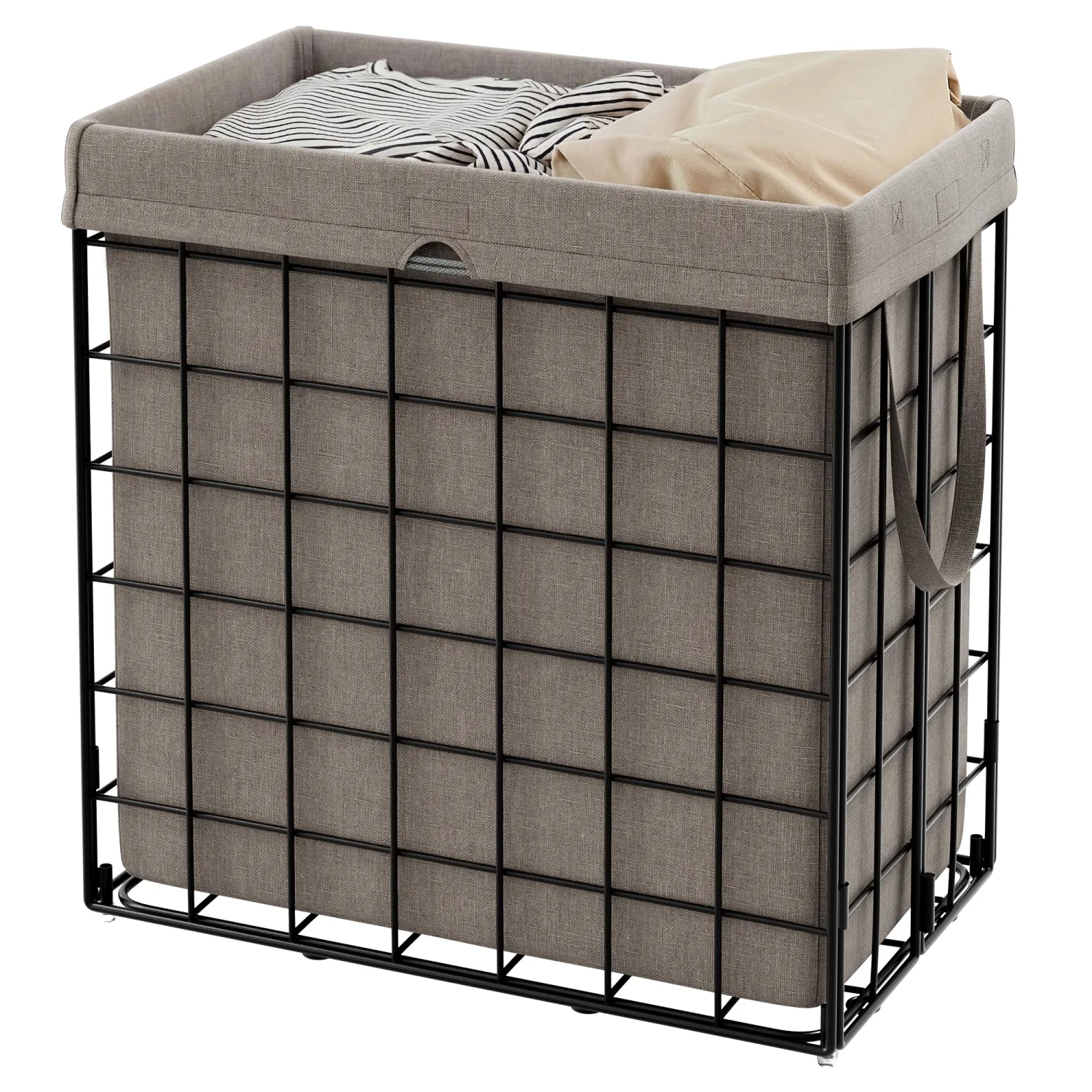 SONGMICS HOME Laundry Basket, Foldable Laundry Hamper, Clothes Hamper, Removable Liner with Handles, for Bedroom, Bathroom, 29 Gal. (110 L), Brown