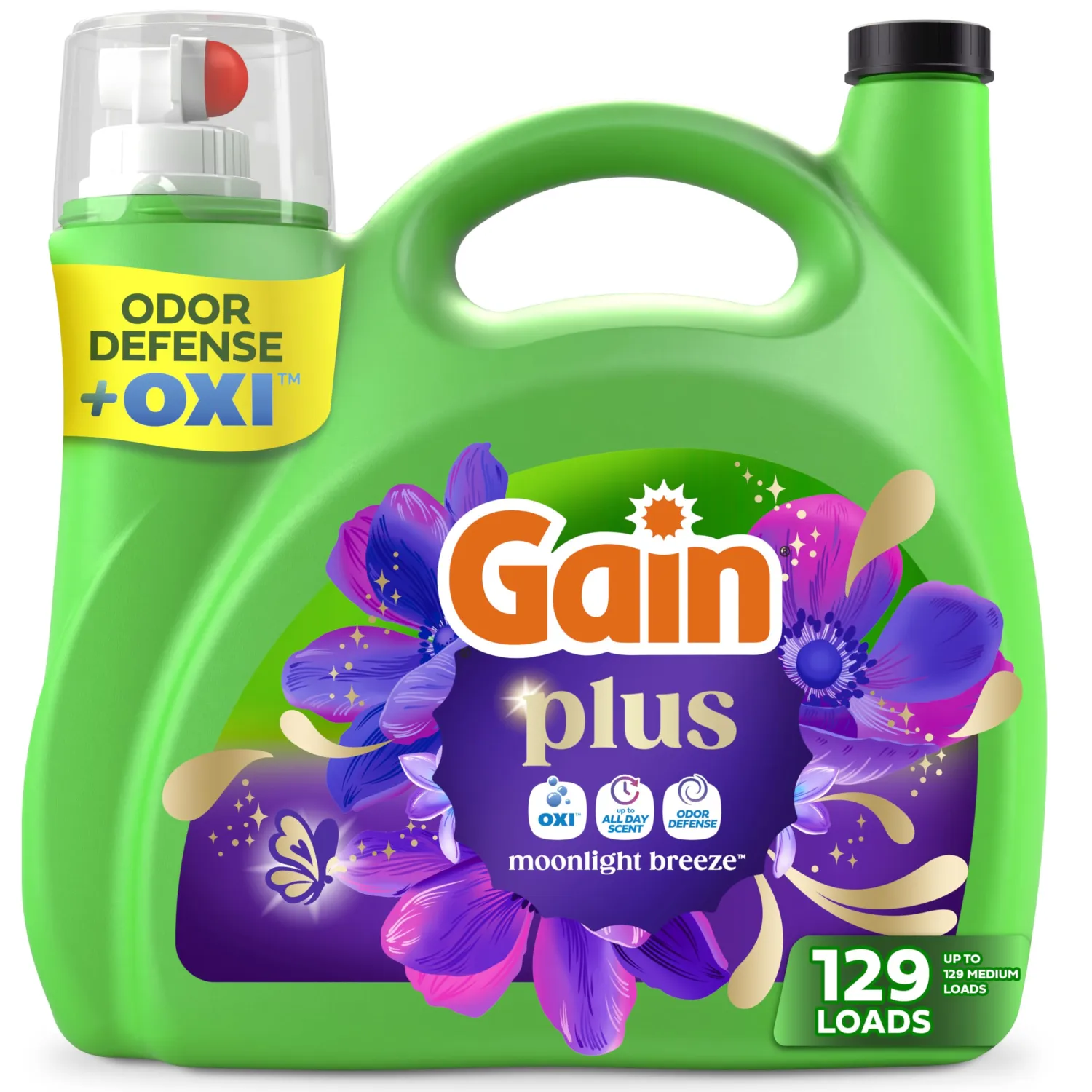 Gain Plus Liquid Laundry Detergent, Cleaner, Fresher, Now with Oxi, Moonlight Breeze Scent, 170 fl oz, 129 Loads