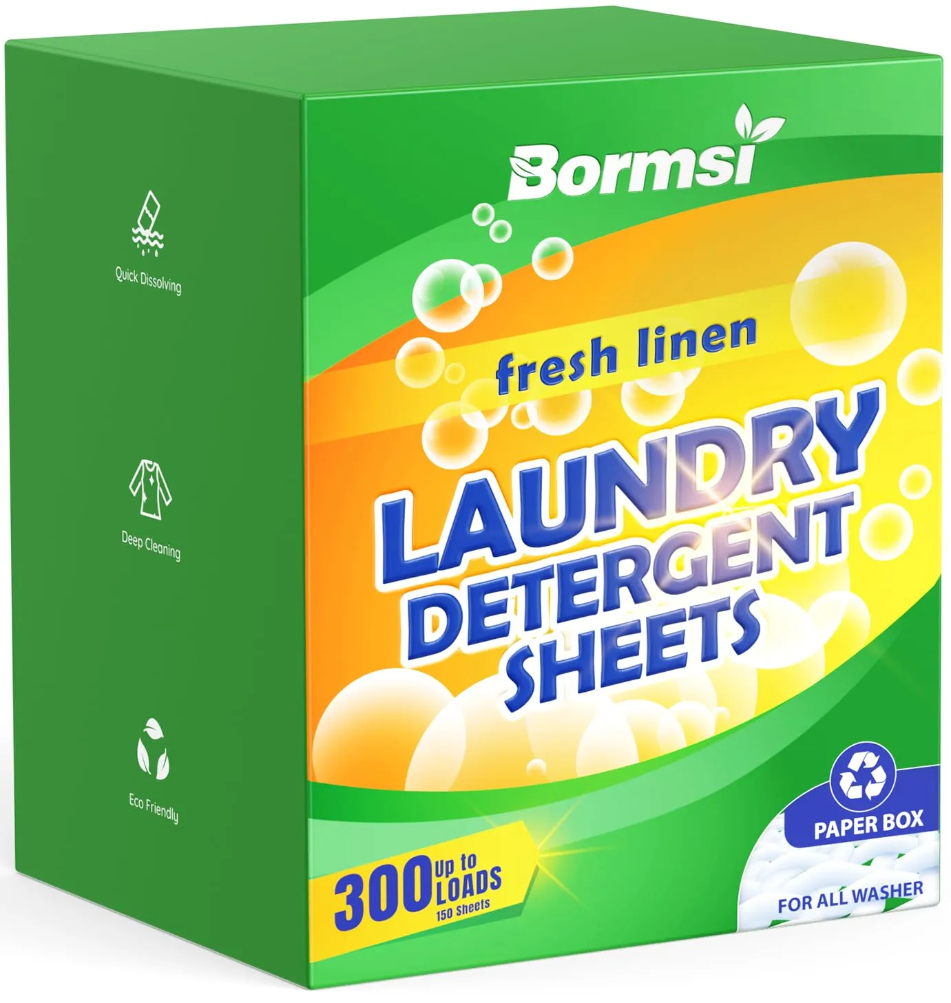 Laundry Detergent Sheets Fresh Scent 300 Loads No Plastic Jug, Home Laundry Sheets for Family150 Count