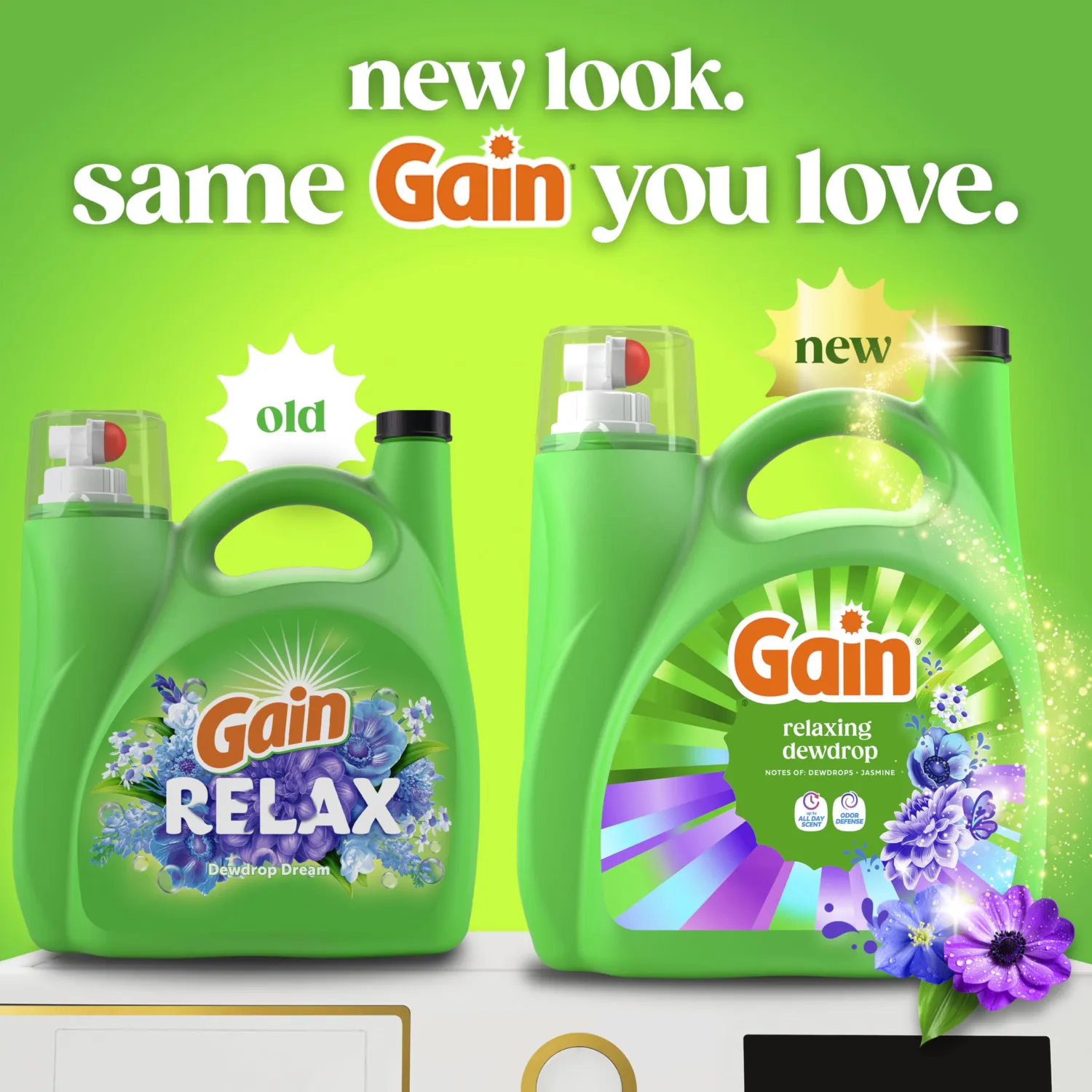 Gain Liquid Laundry Detergent, Now with Odor Defense, Relaxing Dewdrop Scent, 132 fl oz, 100 Loads (Packaging May Vary)
