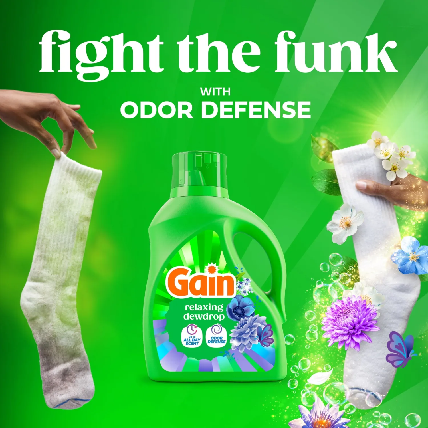 Gain Liquid Laundry Detergent, Now with Odor Defense, Relaxing Dewdrop Scent, 132 fl oz, 100 Loads (Packaging May Vary)