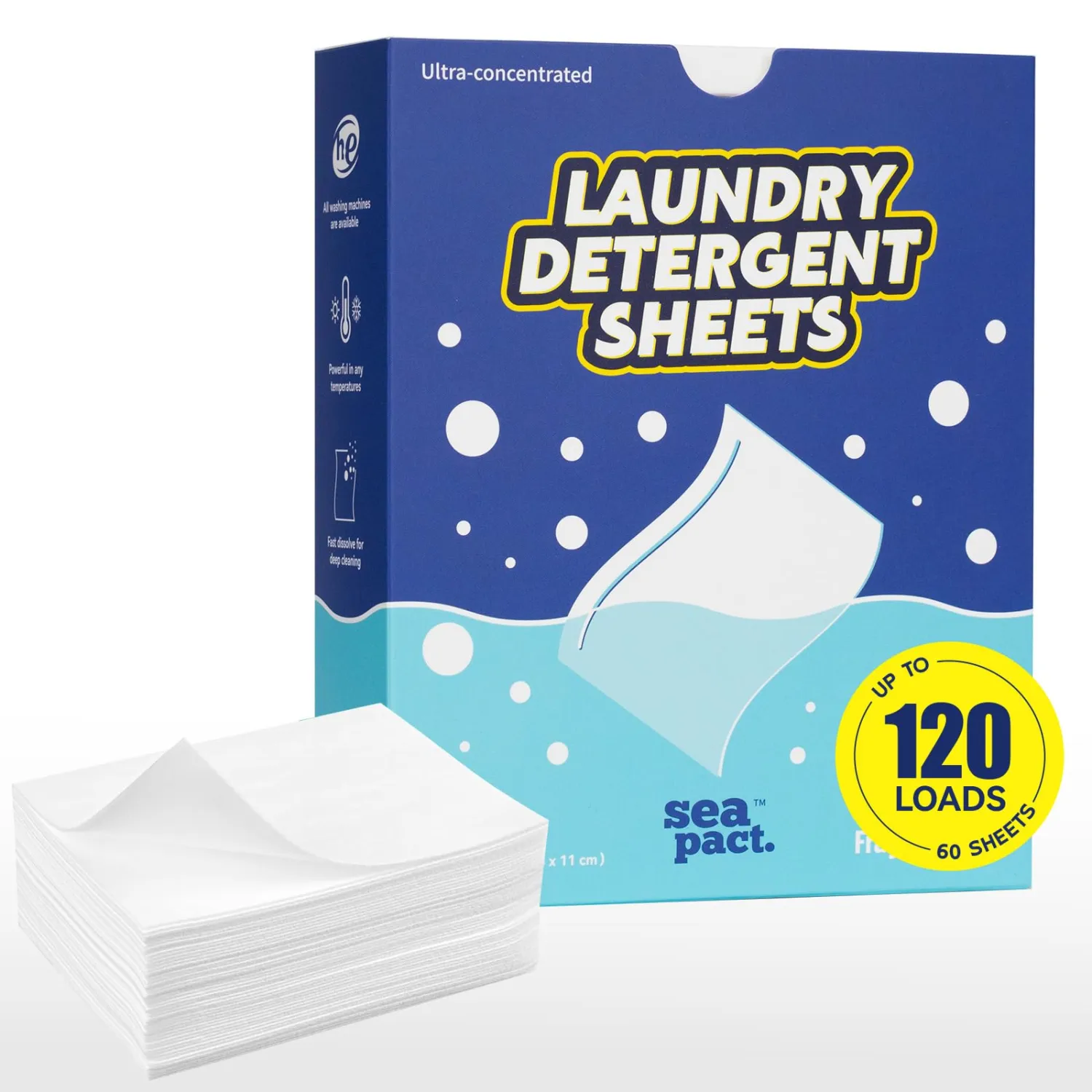 Laundry Detergent Sheets, 120 Loads - Fragrance Free Scent, Eco-Friendly Zero Waste Sheets for Sensitive Skin, Deep Clean Formula Dissolves Easily, Liquidless for Travel & HE Machines