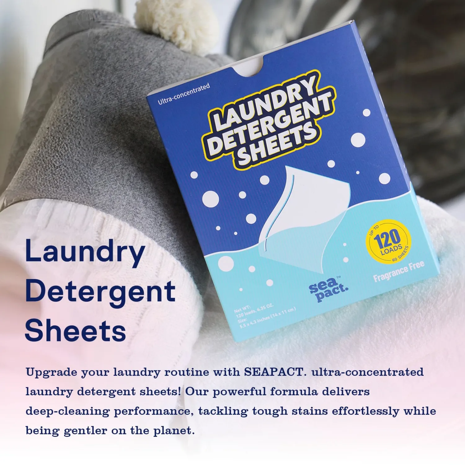 Laundry Detergent Sheets, 120 Loads - Fragrance Free Scent, Eco-Friendly Zero Waste Sheets for Sensitive Skin, Deep Clean Formula Dissolves Easily, Liquidless for Travel & HE Machines