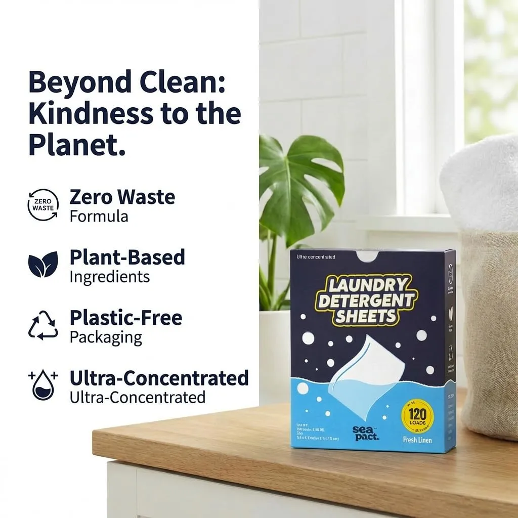 Eco-Friendly Laundry Detergent Sheets - 120 Loads - Fresh Linen Scent - Powerful Cleaning, Dissolves Easily, Zero Waste, Hypoallergenic Formula for Sensitive Skin, Perfect for Travel & Home