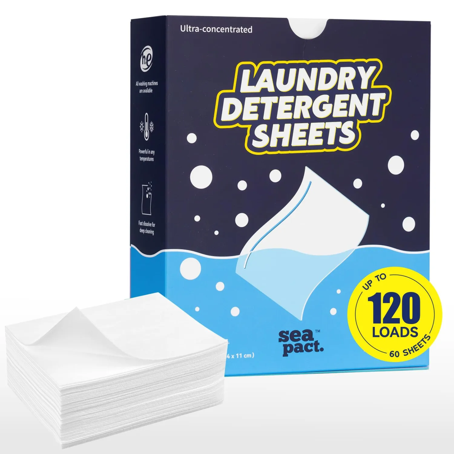 Eco-Friendly Laundry Detergent Sheets - 120 Loads - Fresh Linen Scent - Powerful Cleaning, Dissolves Easily, Zero Waste, Hypoallergenic Formula for Sensitive Skin, Perfect for Travel & Home