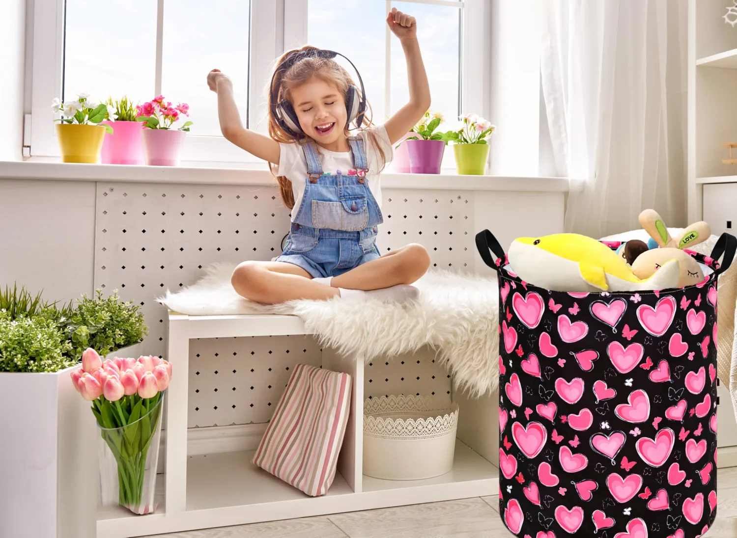 MAIZMZ Girls Storage Basket Kids Hamper Storage Bins Organizer Toy Box Large Canvas Waterproof Laundry Basket for Home/Dorm/Kitchen/Pet/Office/Closet/Shelf/Gift Baskets