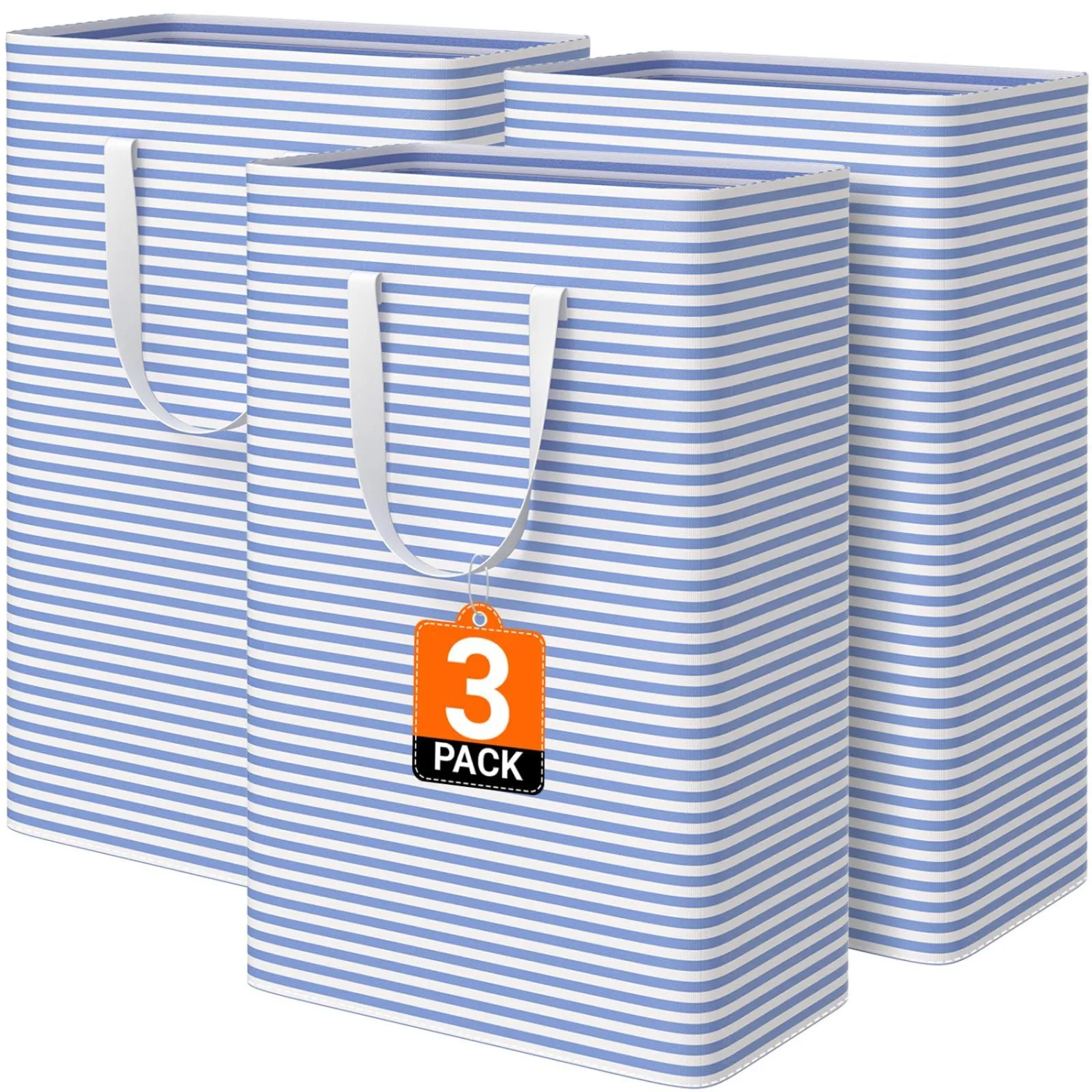 3 Pack Large Laundry Basket,Waterproof & Freestanding Laundry Hamper,Collapsible Clothes Hampers with Easy Carry Long & Reinforced Handles in Bathroom,College Dorm(125Lx3,Blue)