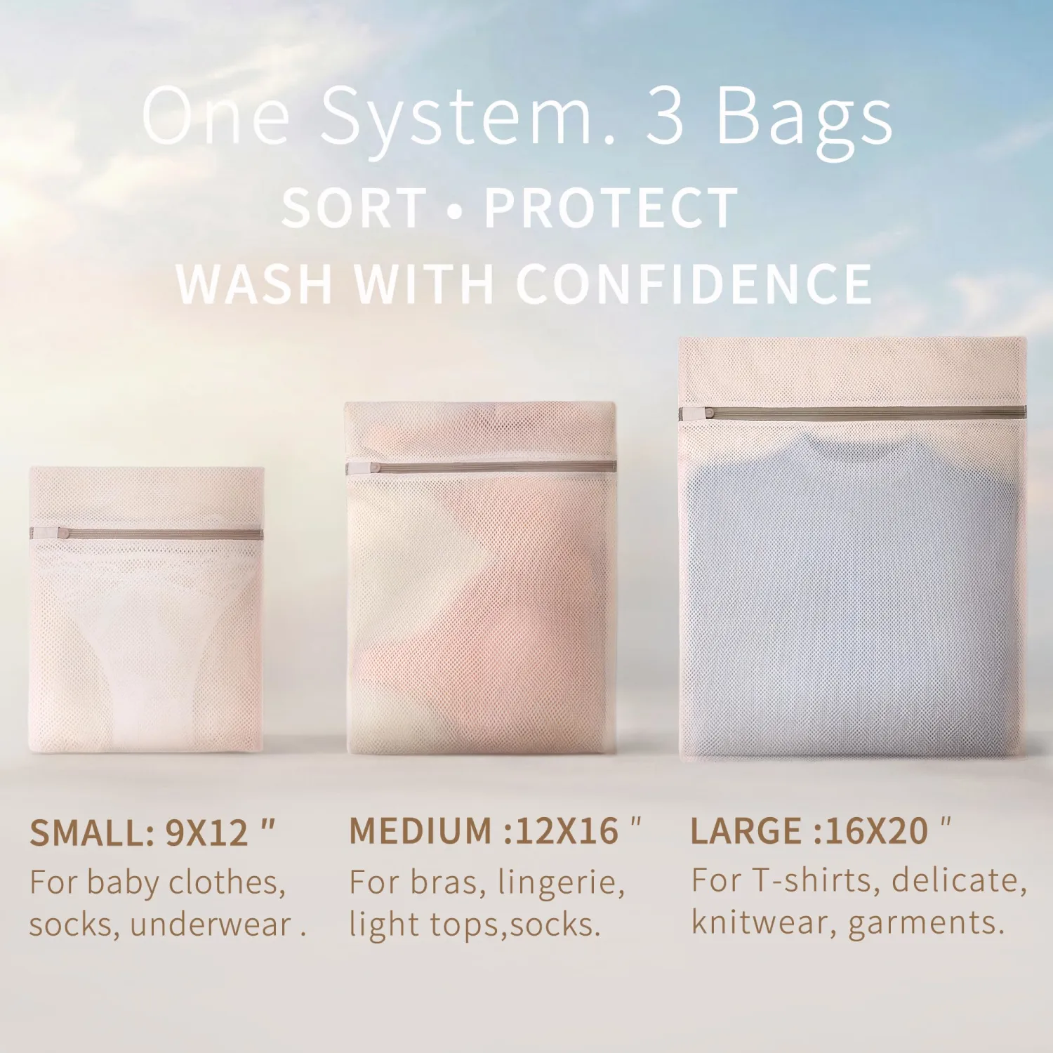 Muchfun 3Pcs Soft Cotton Mesh Laundry Bags for Delicates 1 Large, 1 Medium, 1 Small