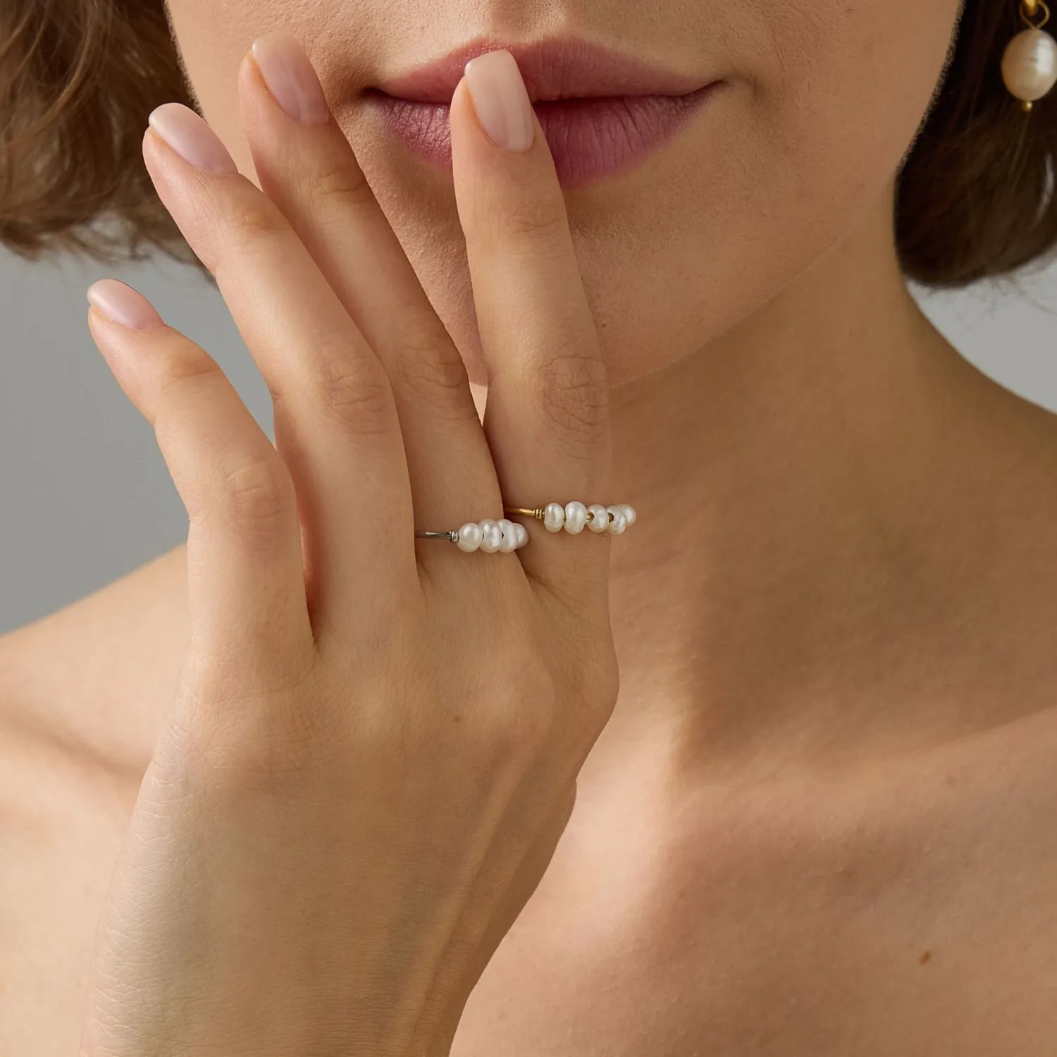 Stainless Steel Natural Freshwater Pearl Ring