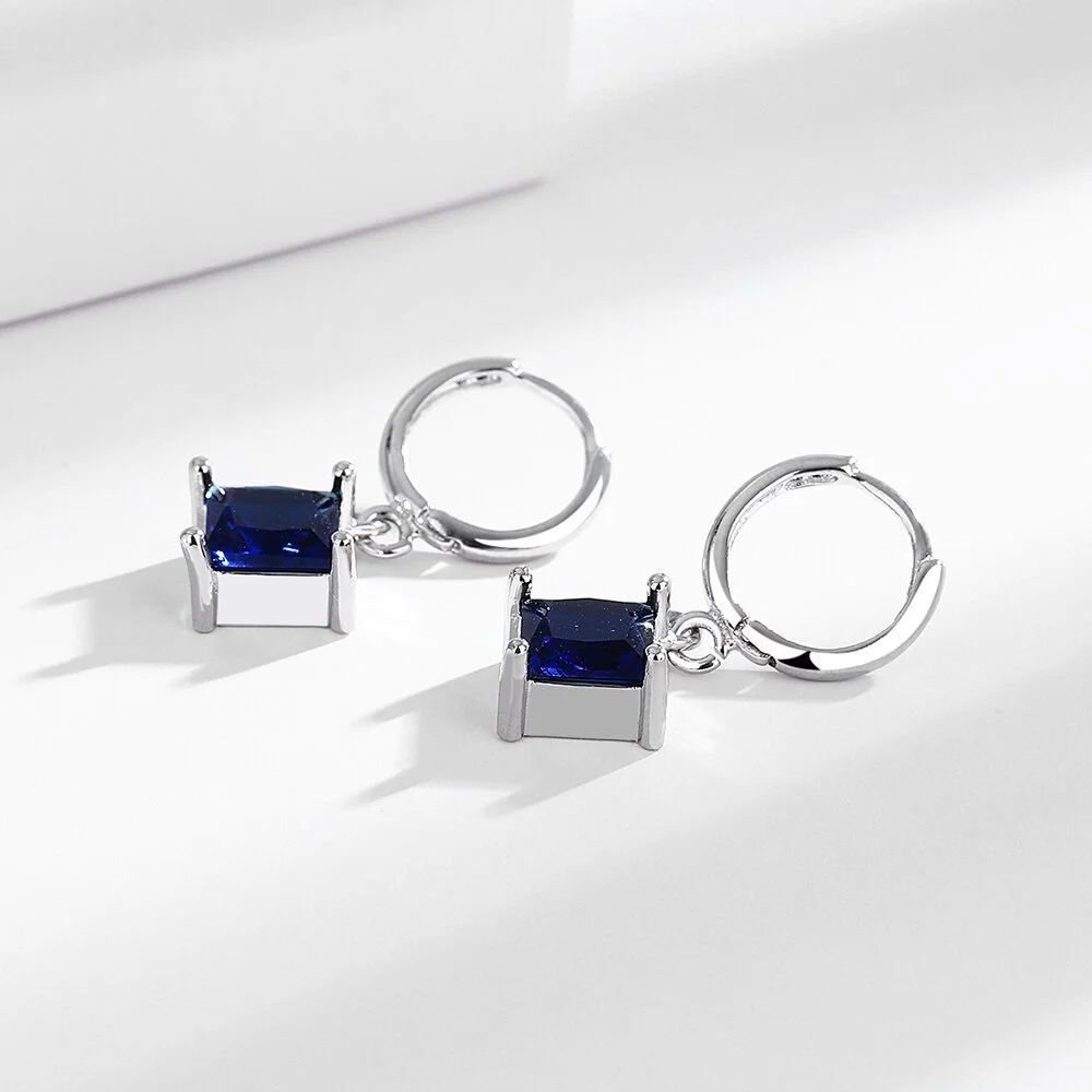 Fashionable Square Diamond-Encrusted Silver-Plated Earrings