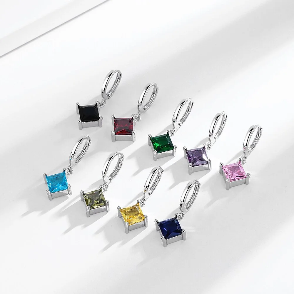Fashionable Square Diamond-Encrusted Silver-Plated Earrings